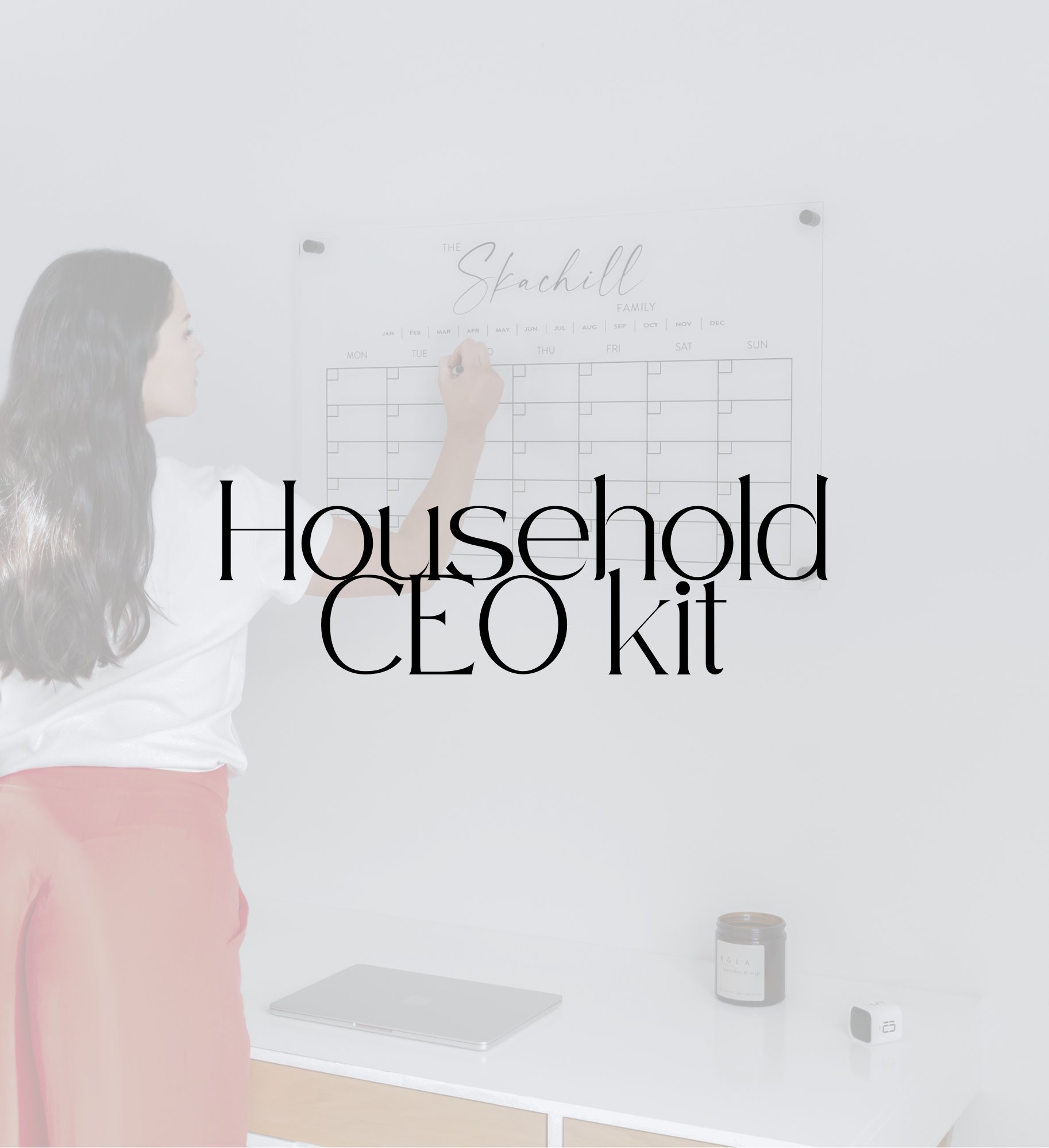 Person using a whiteboard with 'Household CEO Kit' text overlay