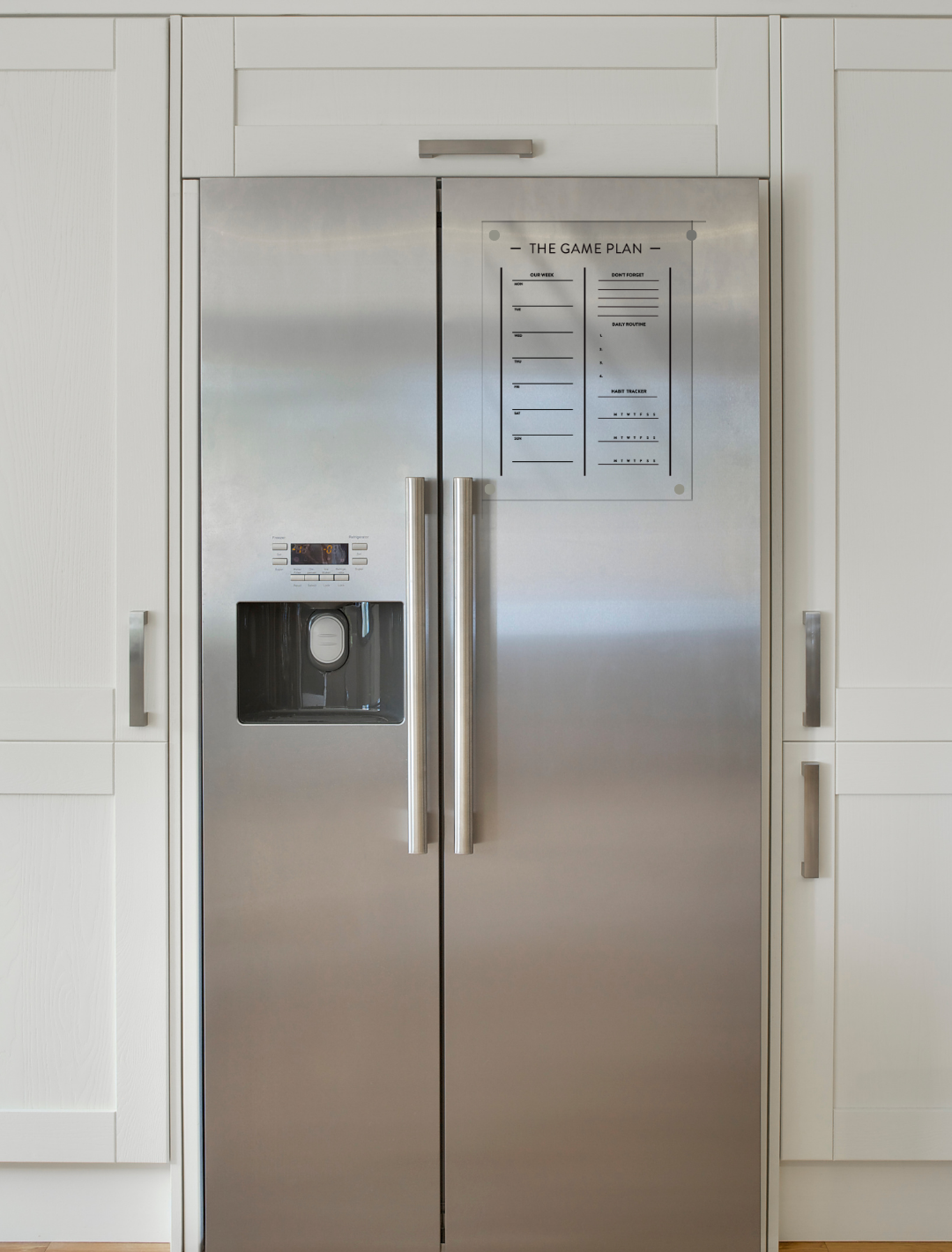 Game Plan acrylic planner for kids on fridge – weekly tasks, chores, and habit tracker example